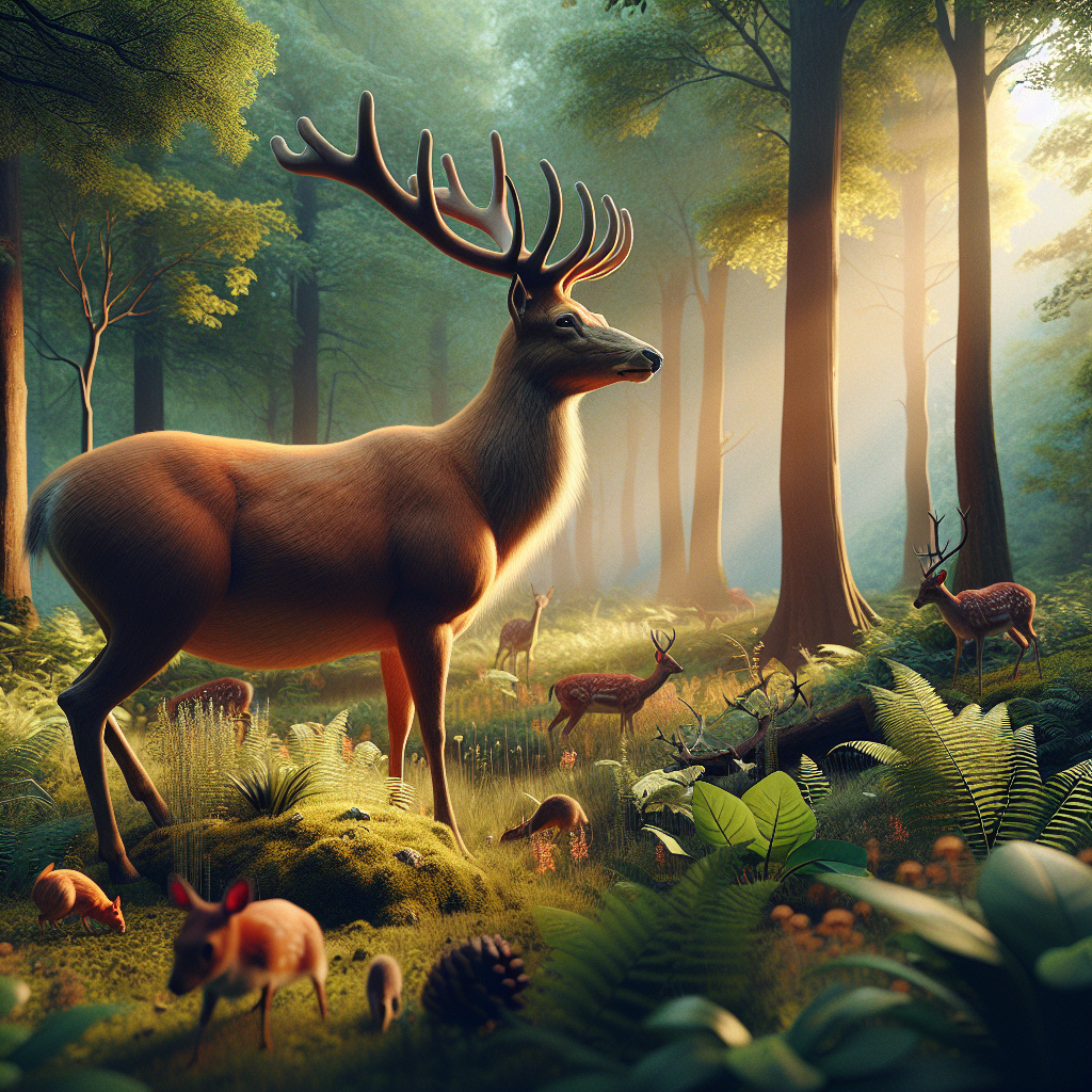 Majestic Blonde Deer Grazing in Serene Forest