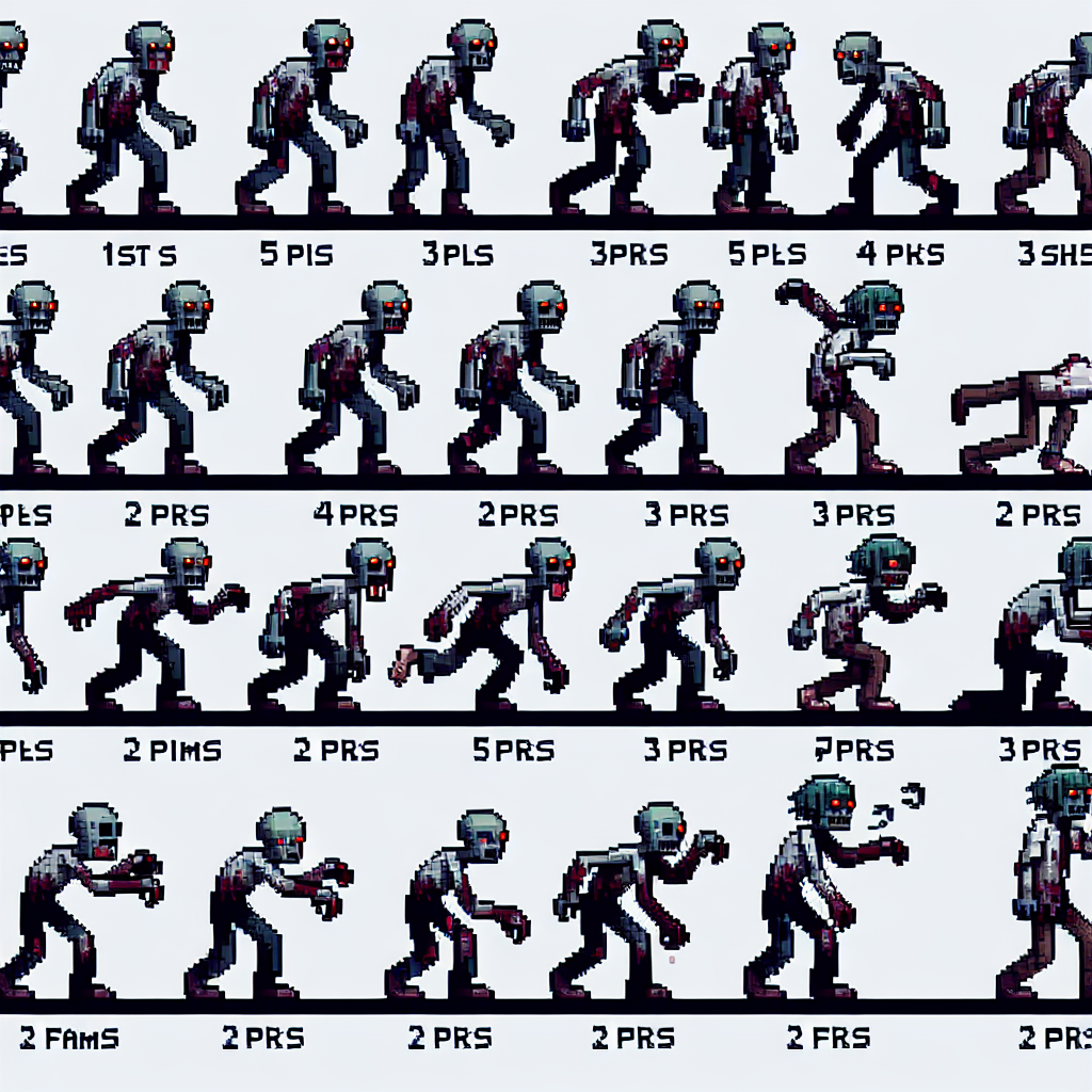 Detailed Pixel Art Zombie Character Sprite Sheet for Game