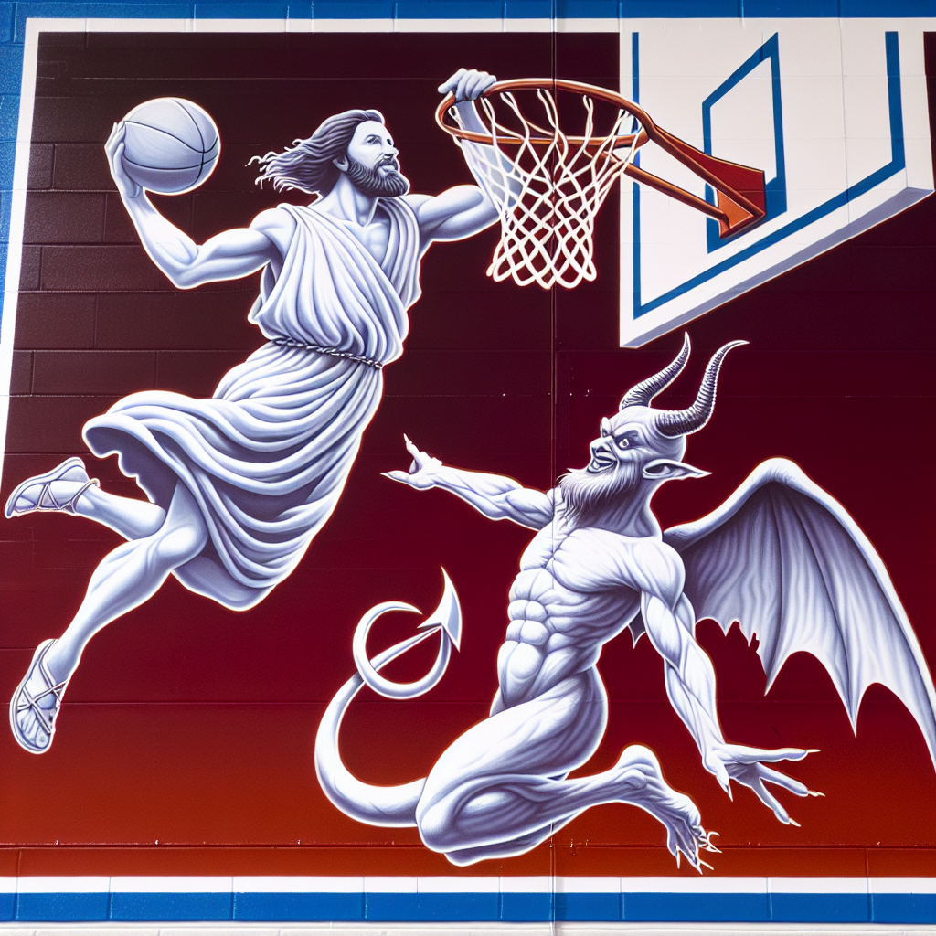 Biblical Figure Dunking Against Evil Entity