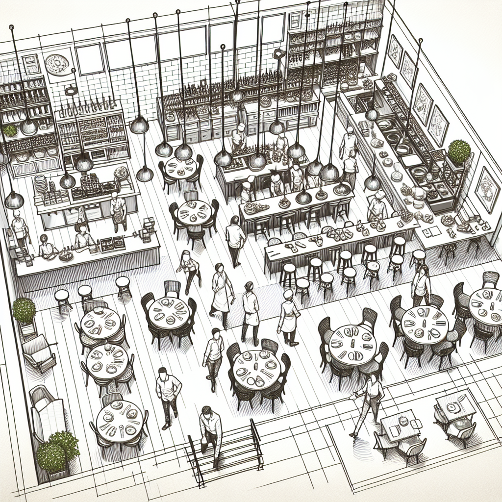 Detailed Restaurant Interior Sketch