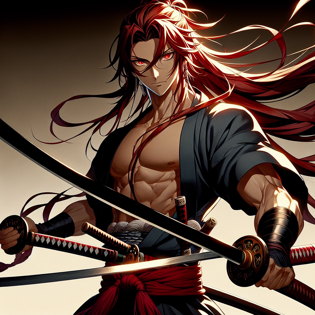 Muscular Anime Swordsman with Dual Katanas