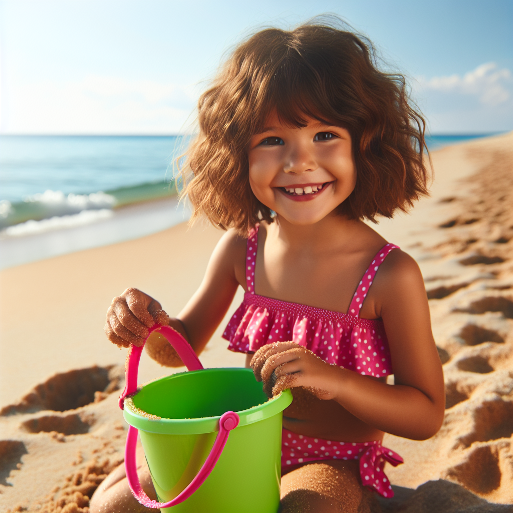 Little Girl in Bikini Playing on the Beach