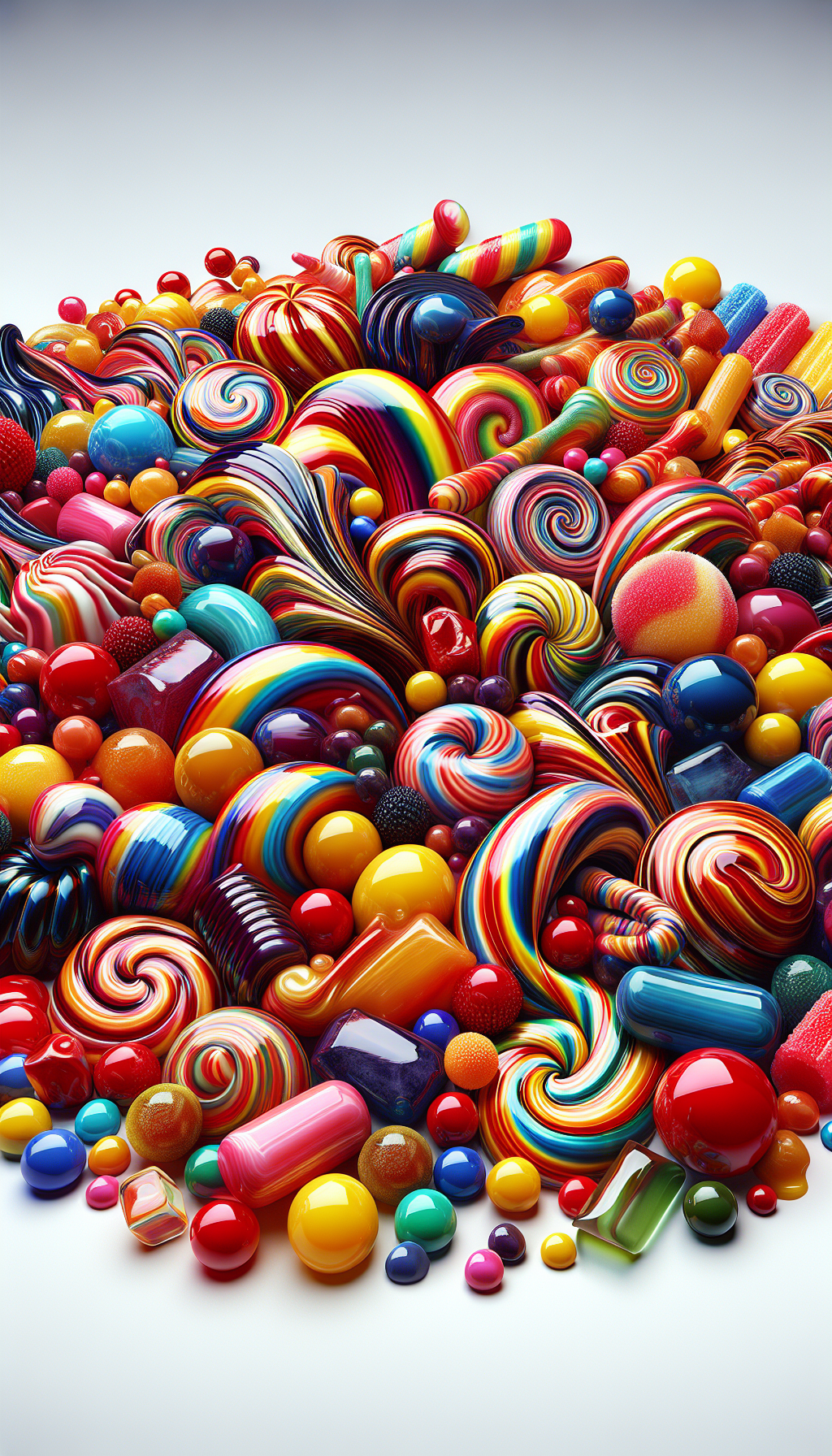 Detailed and Vibrant Display of Colorful Candies in Motion