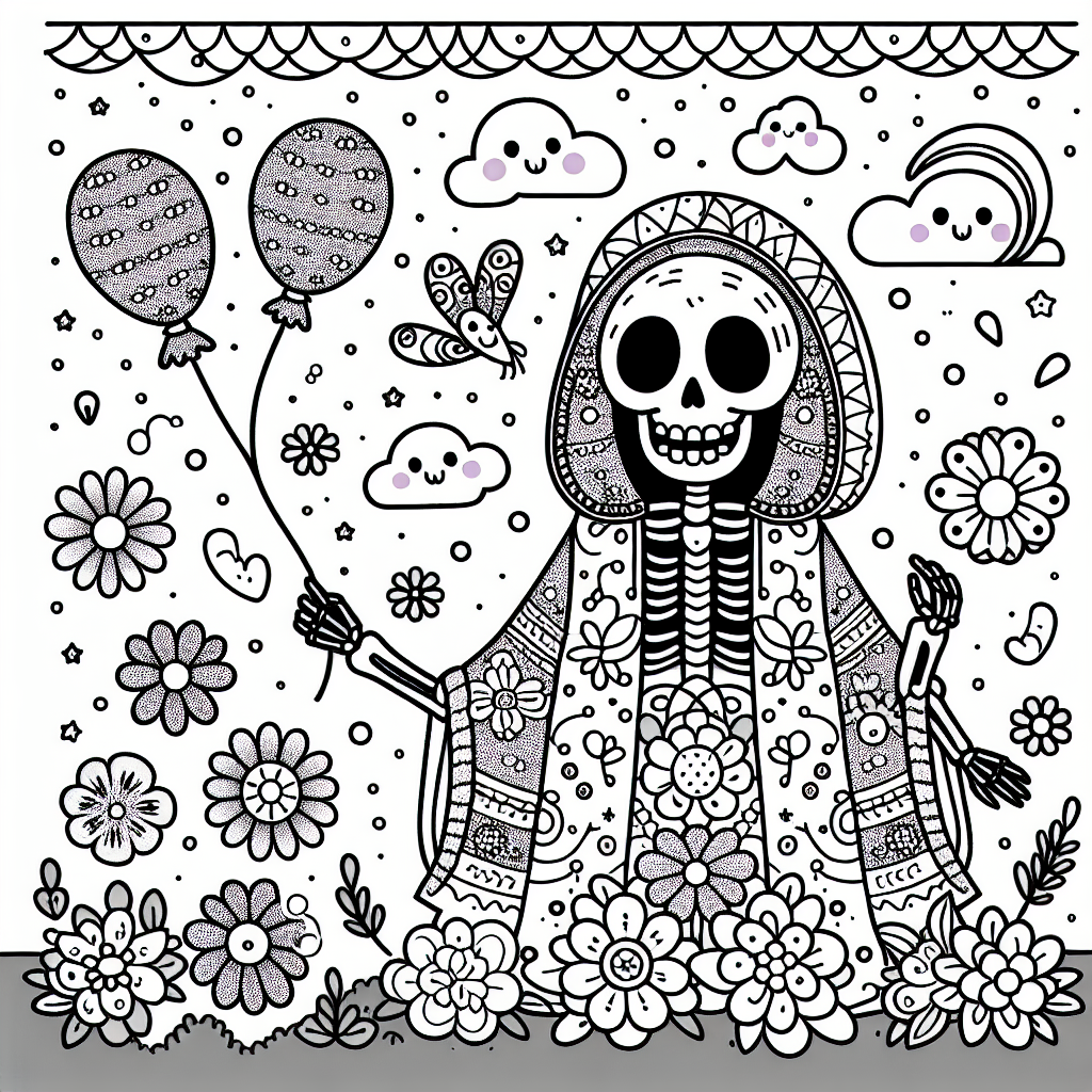 Whimsical Death Coloring Page for Kids