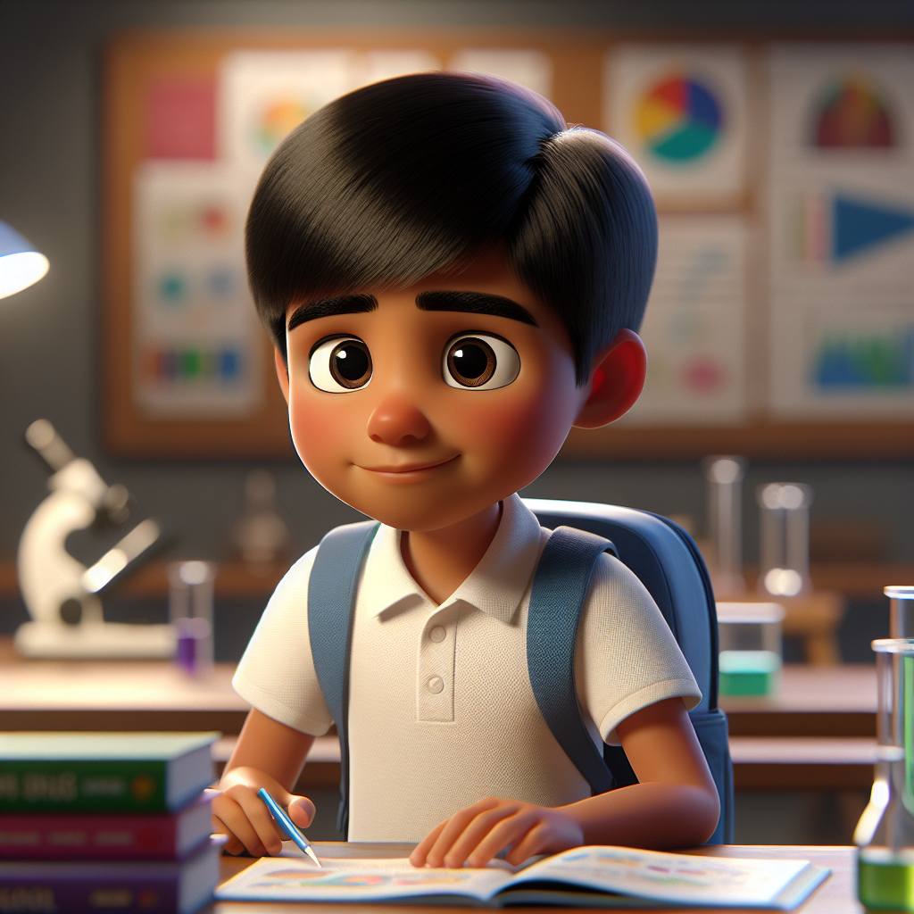 Hispanic 7-Year-Old Boy Studying Science in 3D Animation