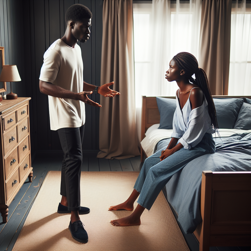 African Couple Arguing in Bedroom