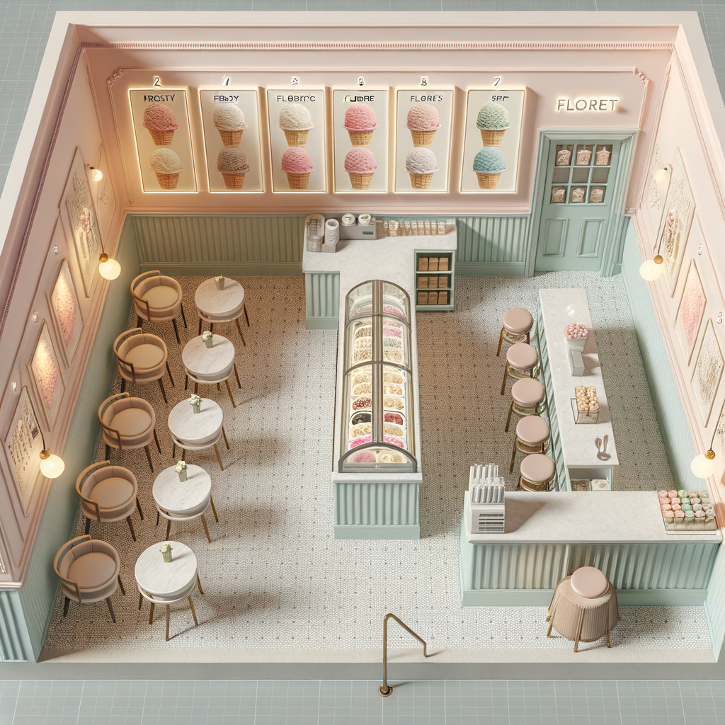 Architectural Floor Plan of Frosty Florets Ice Cream Shop