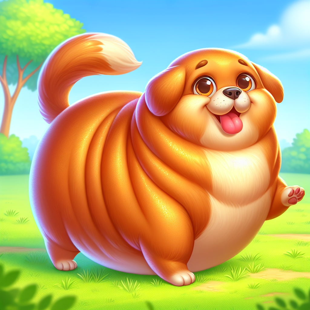 Heartwarming Scene with a Cheerful Fat Dog in Golden Fur