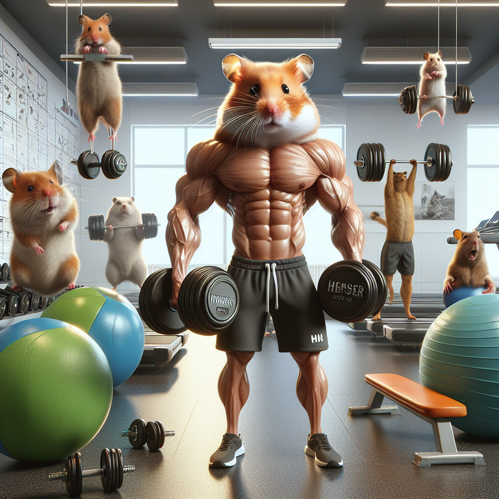 Muscular Animal Gym Scene with Hamster