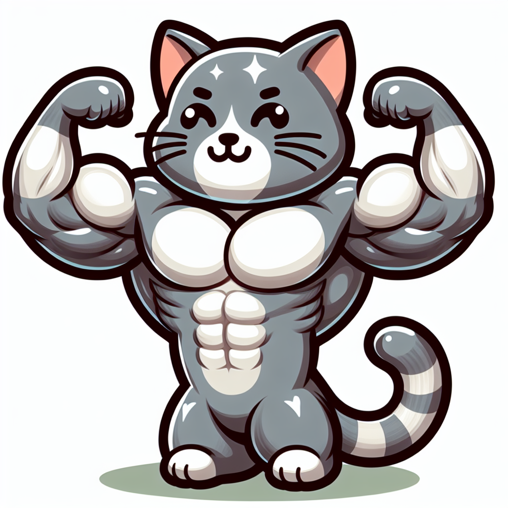 Muscular Cartoon Cat Flexing Biceps