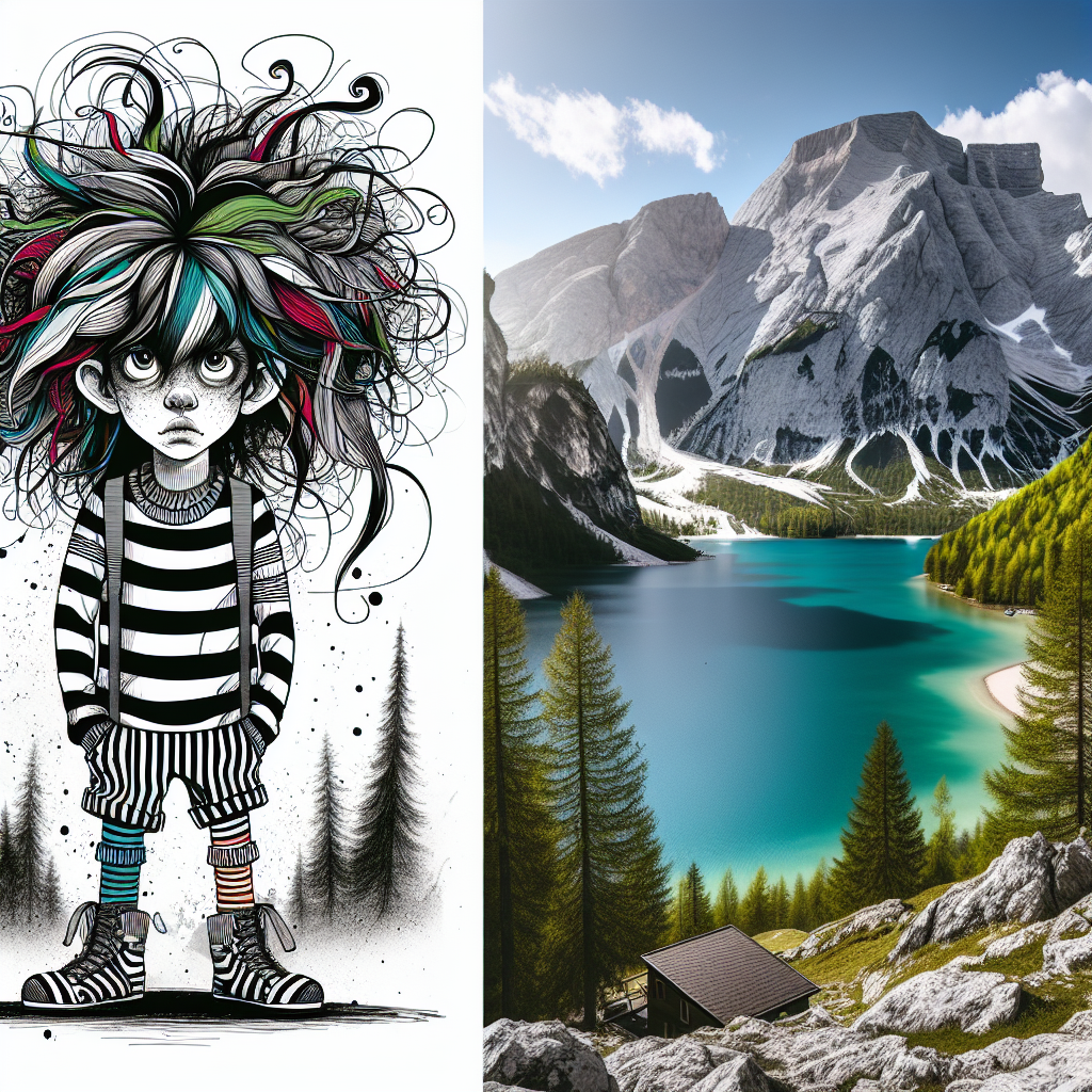 Beetlejuice Contemplates Nature by the Vibrant Mountain Lake