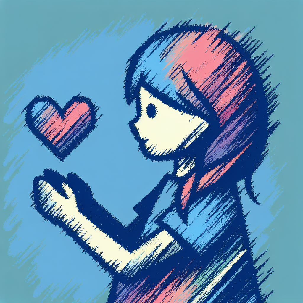 Roughly Sketched Drawing of Girl Lifting Heart