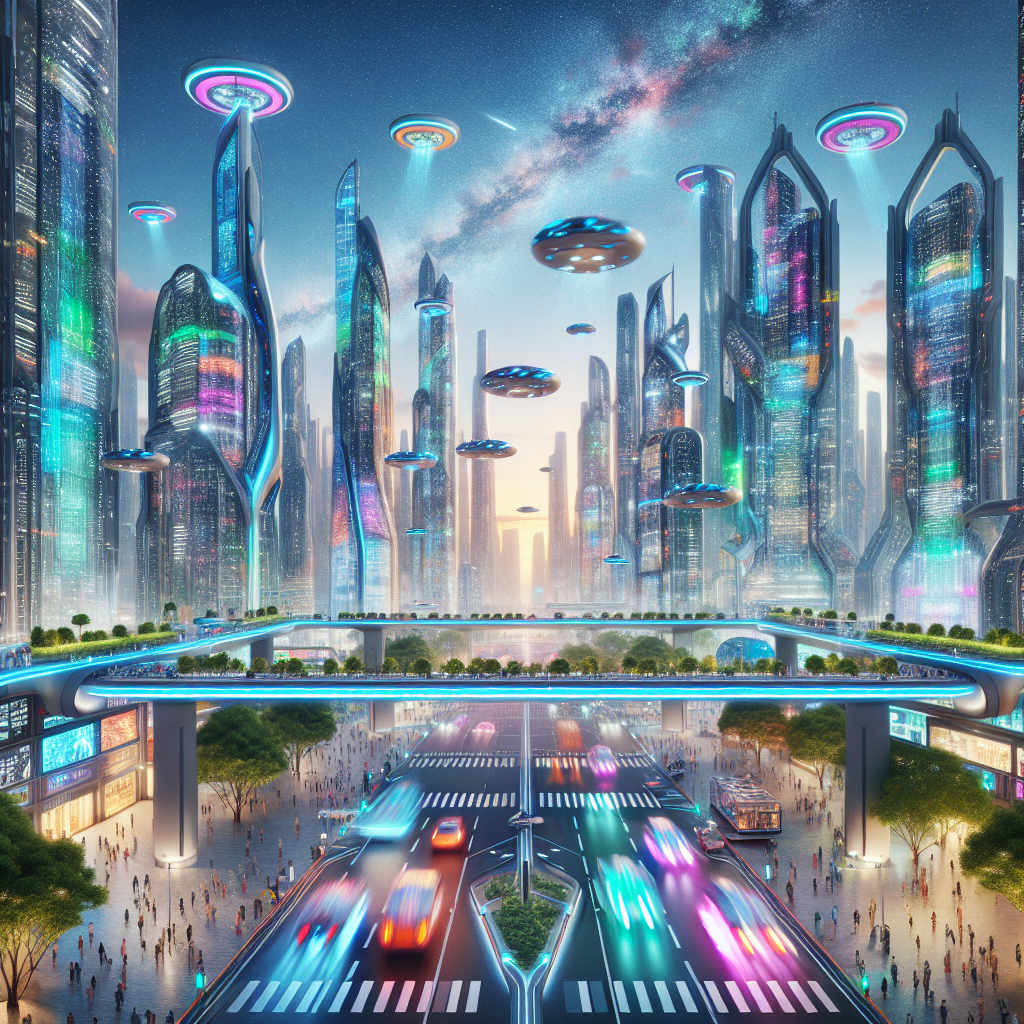 Explore the Futuristic Cityscape with Hover Vehicles and Diverse Culture