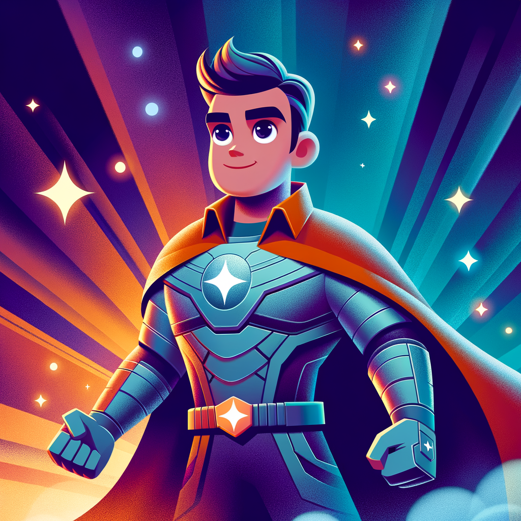 Vibrant Heroic Hispanic Cartoon Character for Kids