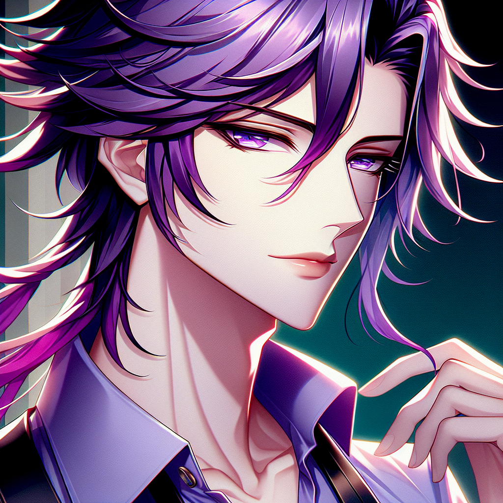 Handsome Anime Male with Vibrant Purple Hair