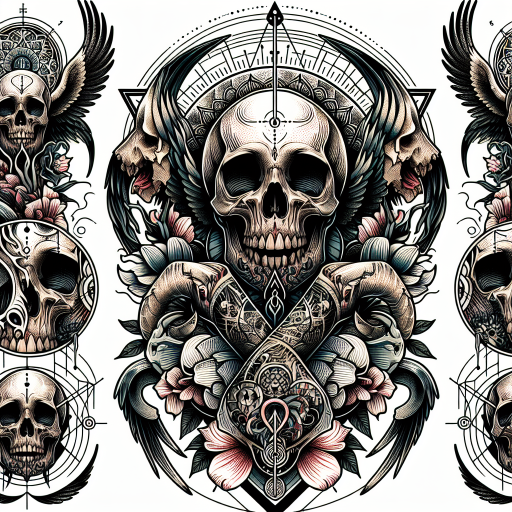 Explore Intricate Memento Mori Tattoo Designs with Symbolic Skull Element