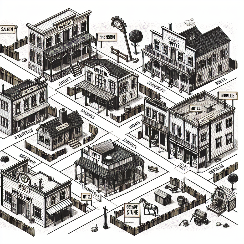 Explore Our Wild West Town Map with 8 Distinct Buildings