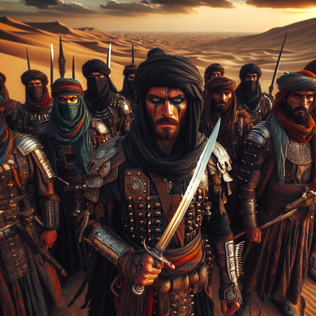 Ancient Arabian Warriors in Scorching Desert Landscape