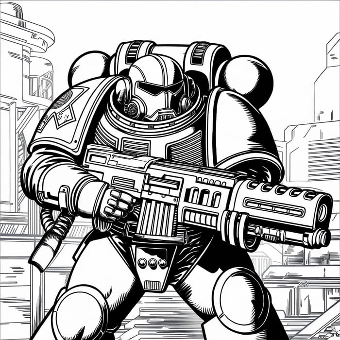 Coloring Page of a Space Marine from Warhammer 40,000