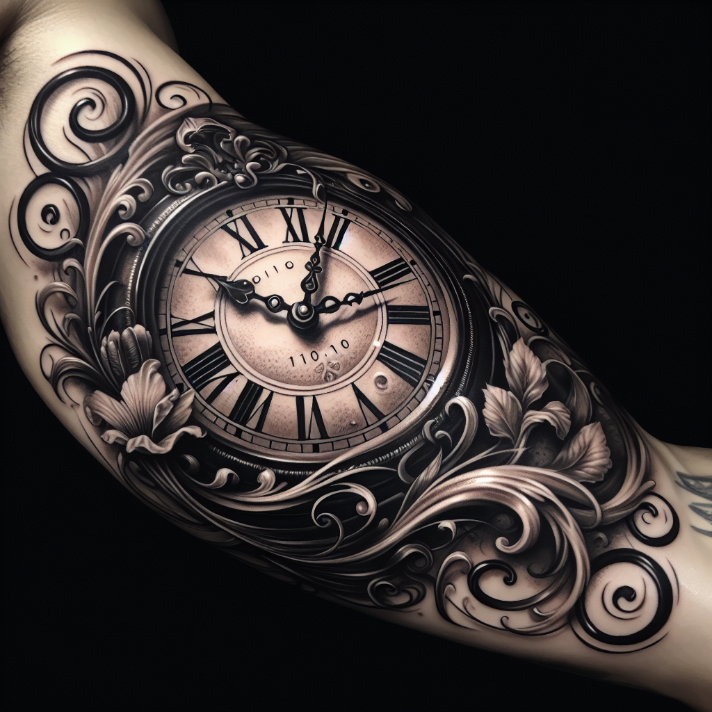 Stunning Hyper-Realistic Vintage Clock Tattoo