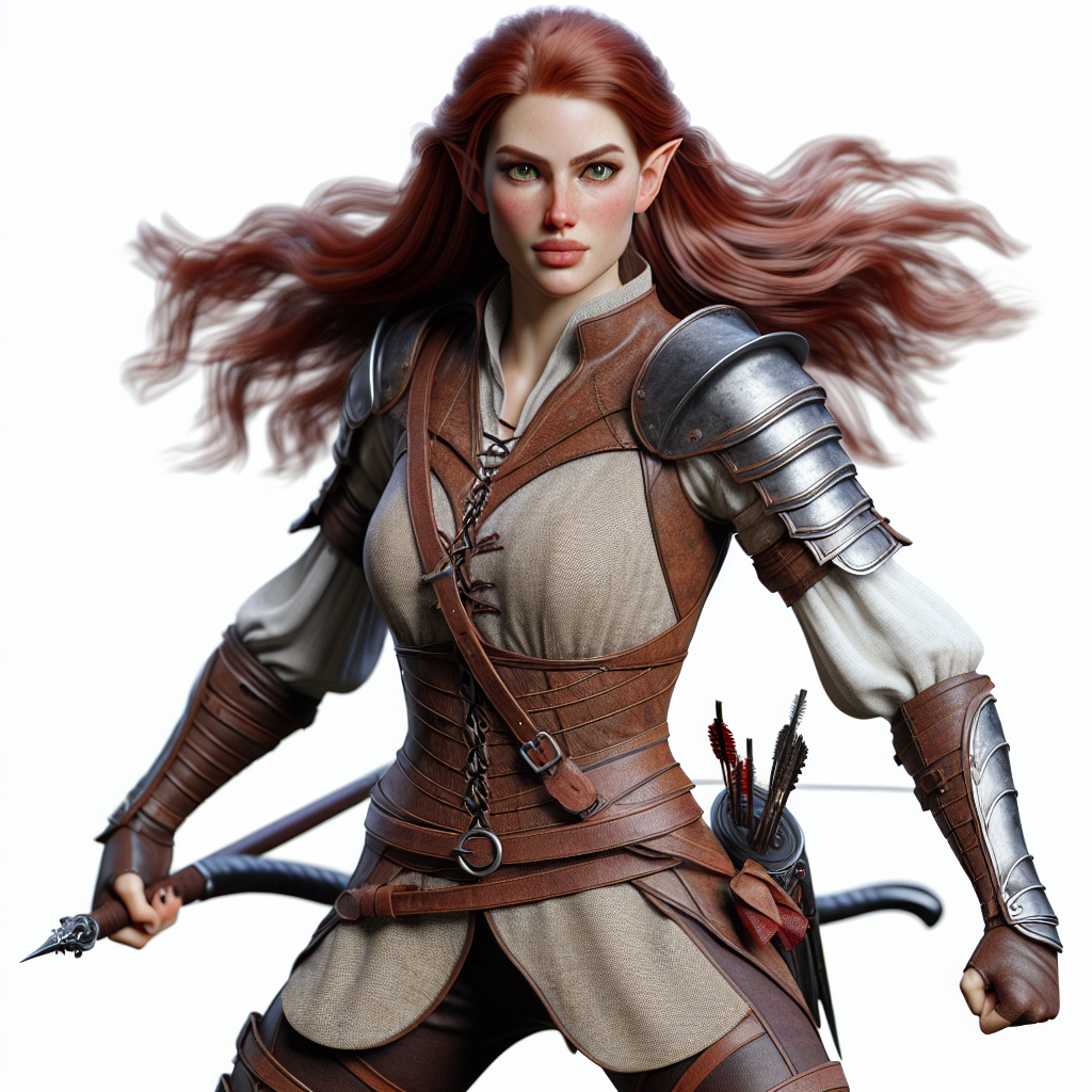 Determined Female Elf Warrior with Striking Red Hair