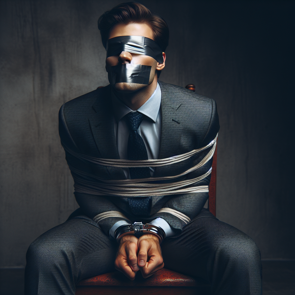 Bound and Blindfolded Man in Suit