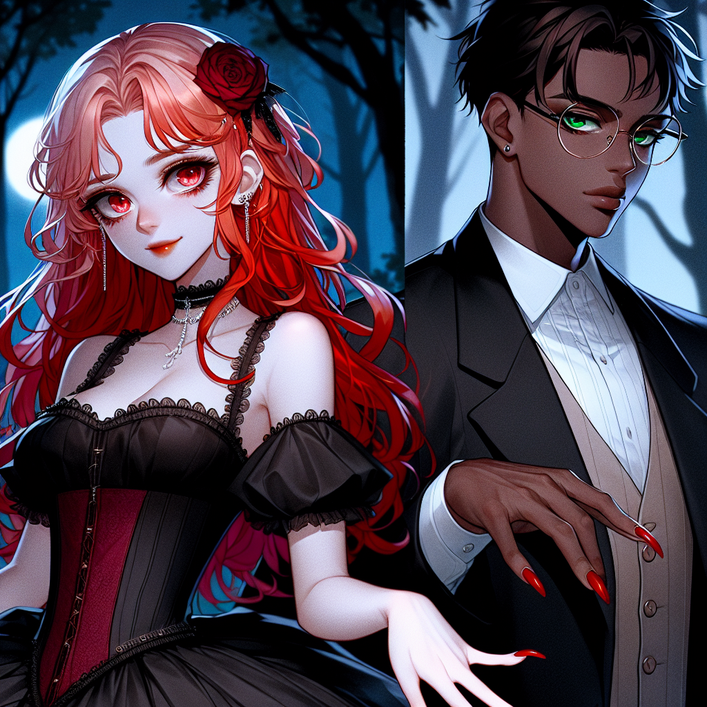 Striking Red-Haired Girl and Serious Black Man