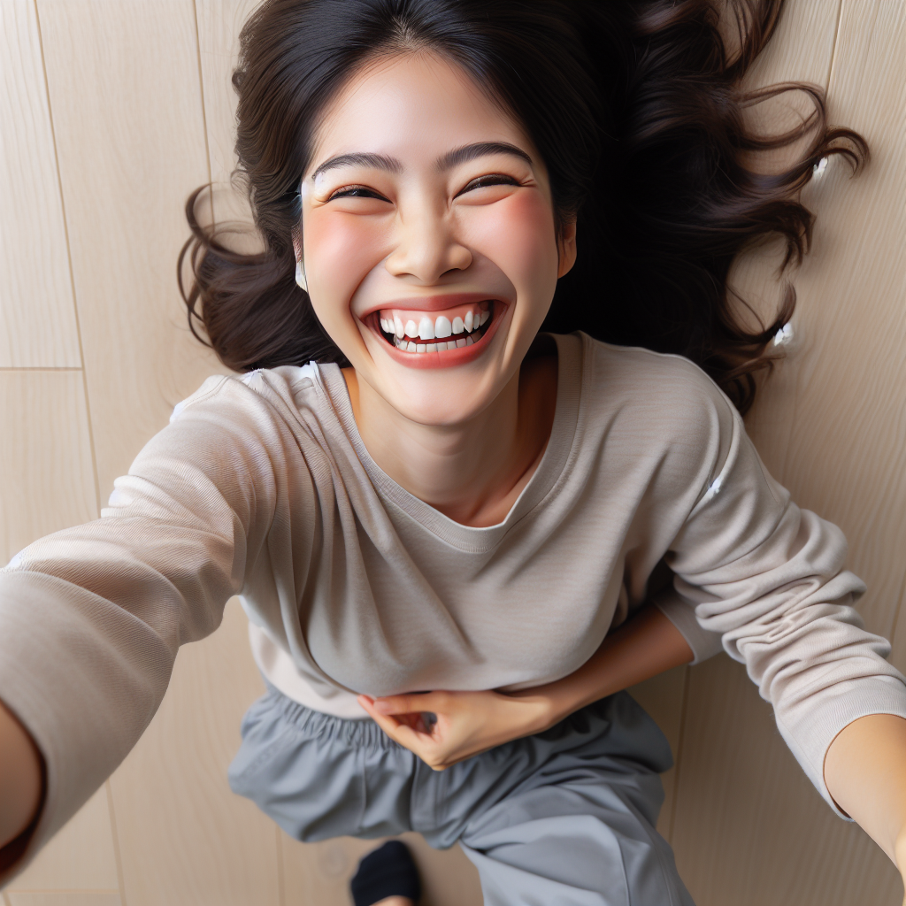 Joyful Asian Woman Tickled