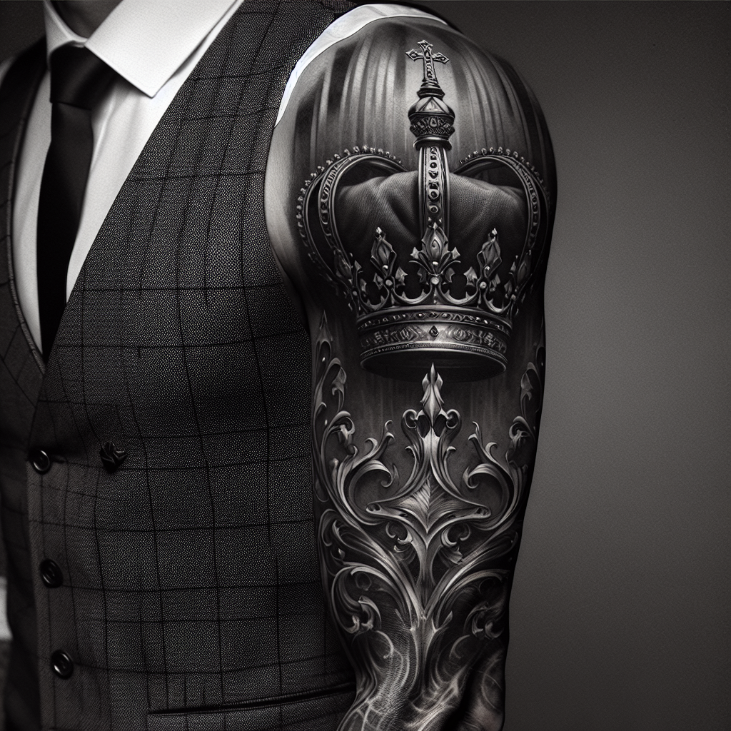 Detailed Crown Tattoo - Realistic Black & Gray Design