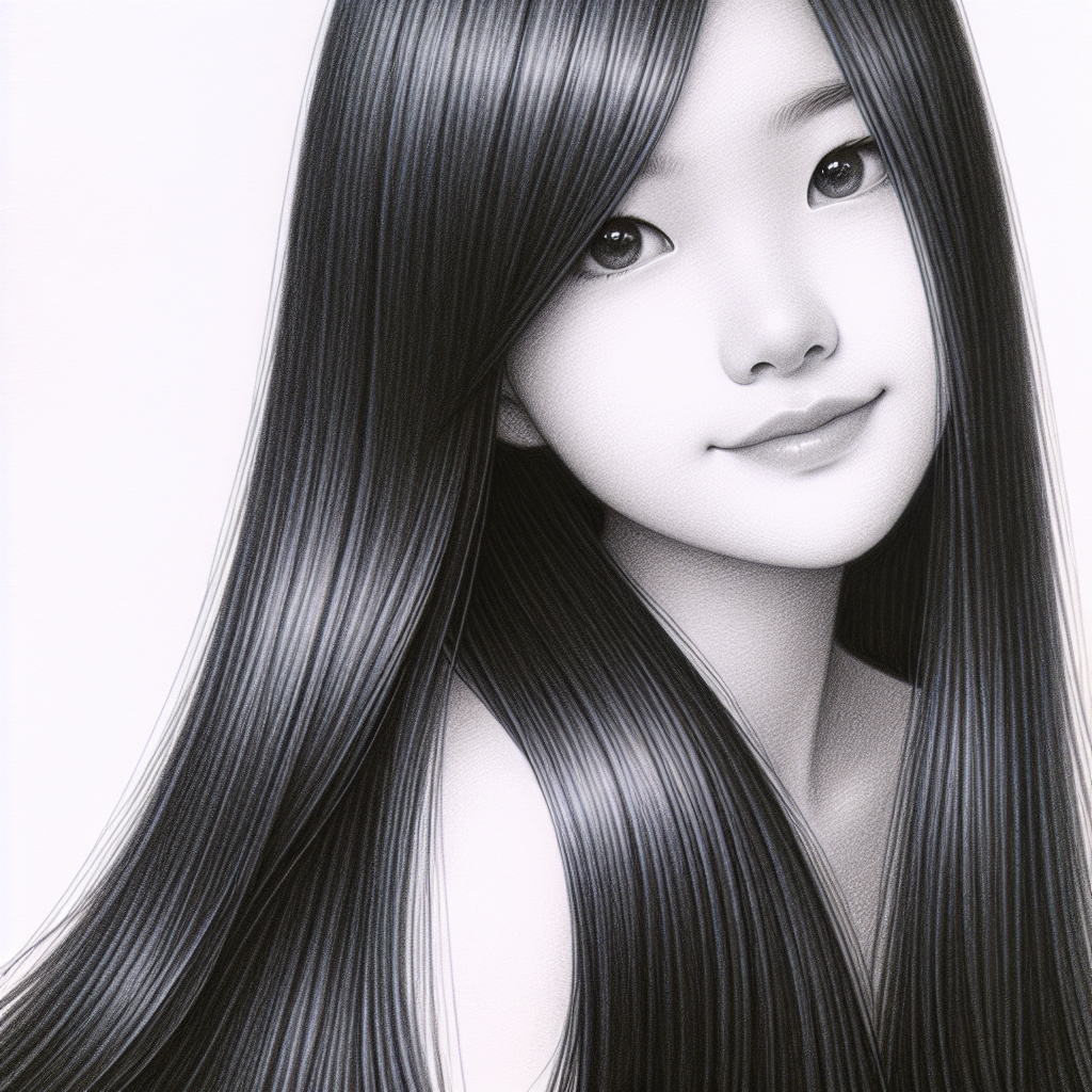 Detailed Pencil Drawing of Young Asian Girl