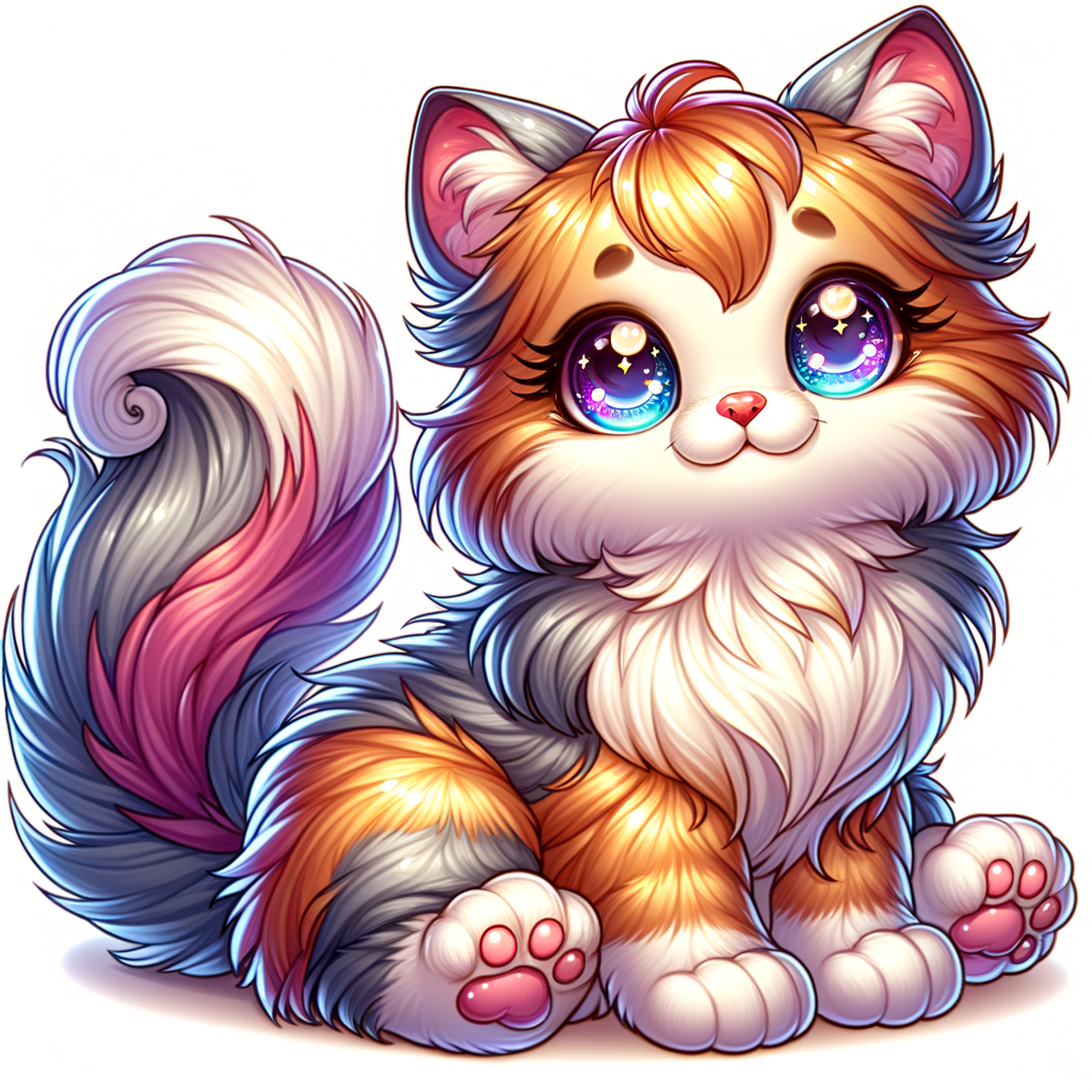 Cartoon Style Sitting Cat with Fluffy Fur