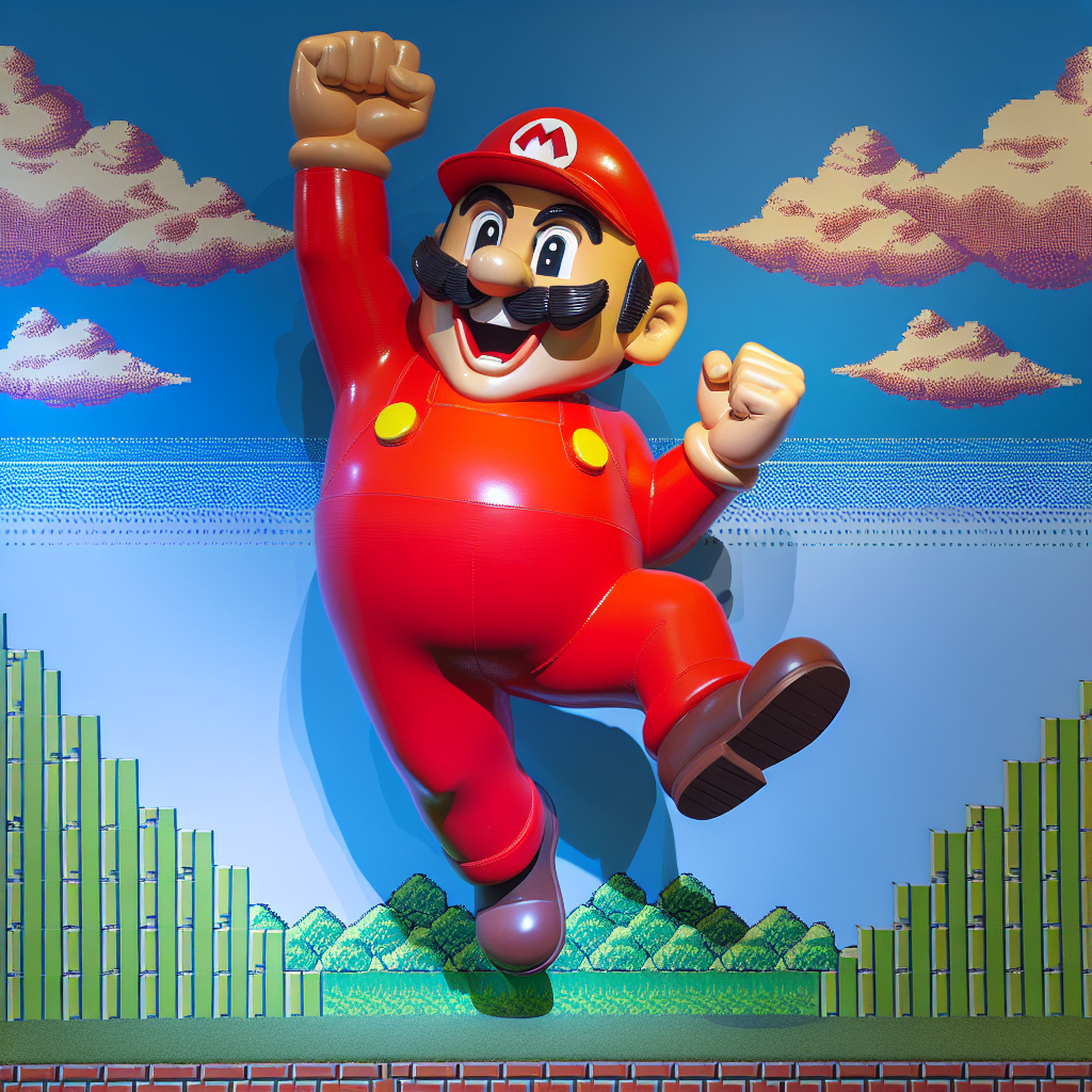 Classic Video Game Character in Vivid Red Overalls