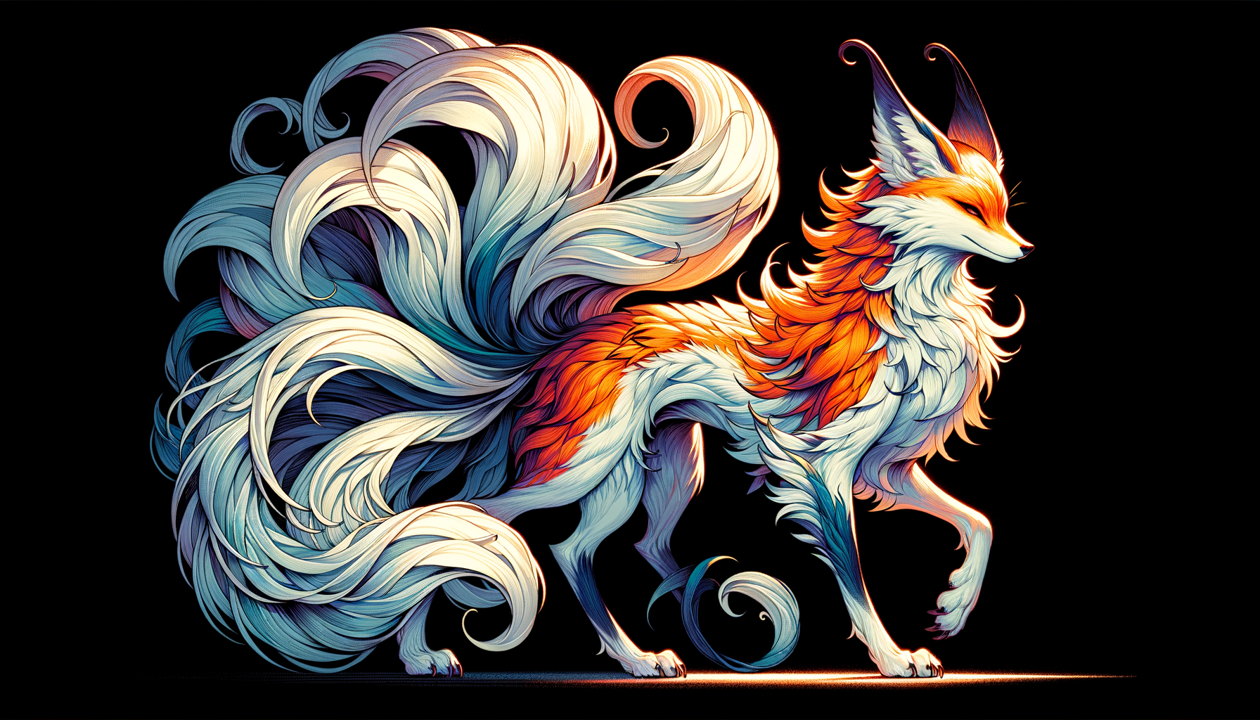 Majestic Mythical Fox with Three Tails