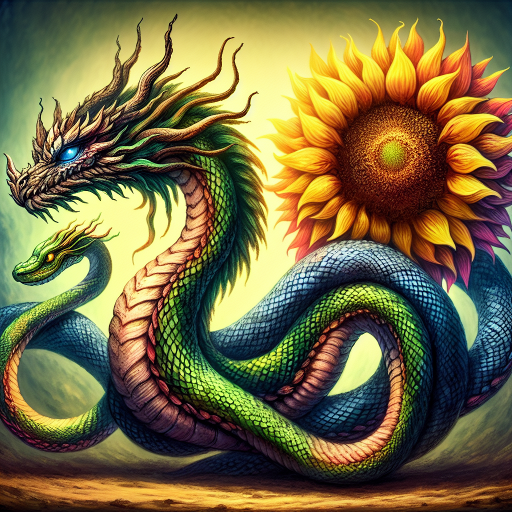 Mythical Creature: Snake Dragon Sunflower