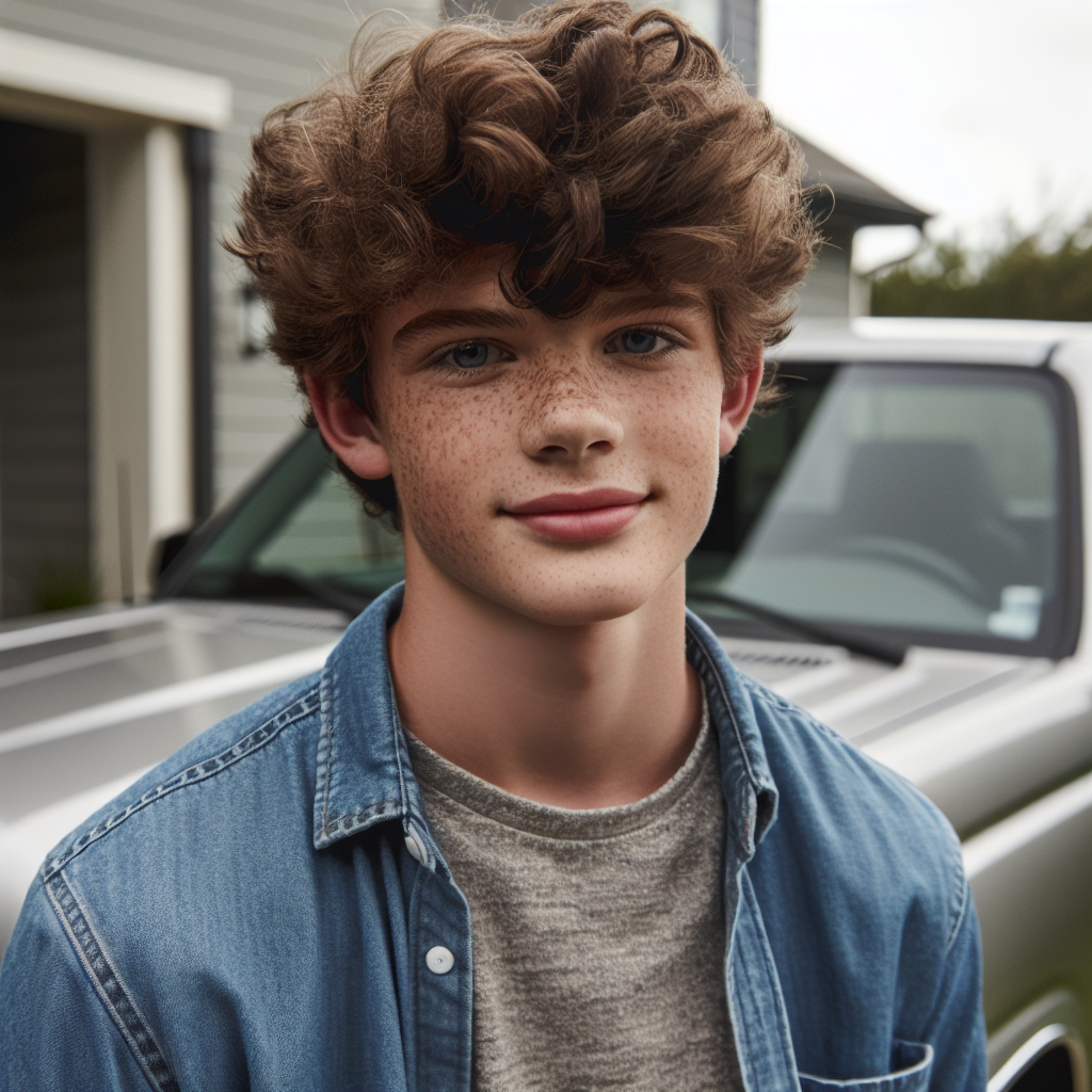 Caucasian Teen Boy with Curly Hair and Freckles