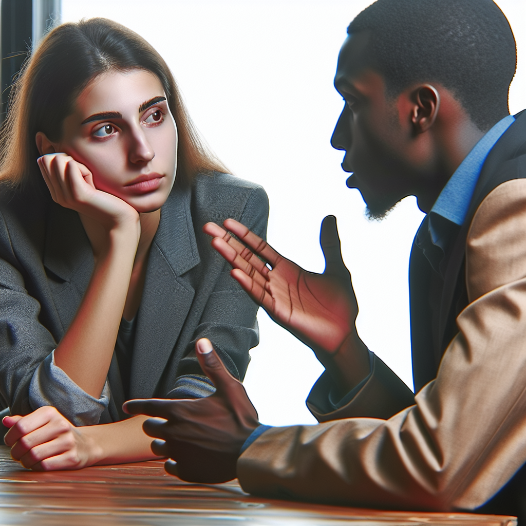 Engaging Conversation Between a Caucasian Woman and a Disinterested Black Man