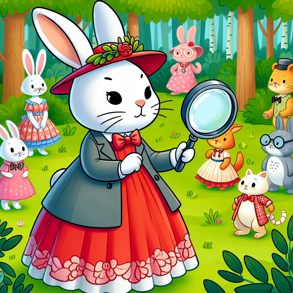 Cartoon-Style White Rabbit in Bright Red Dress