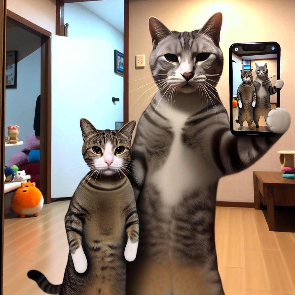 Adorable Male and Female Cats Taking a Mirror Selfie