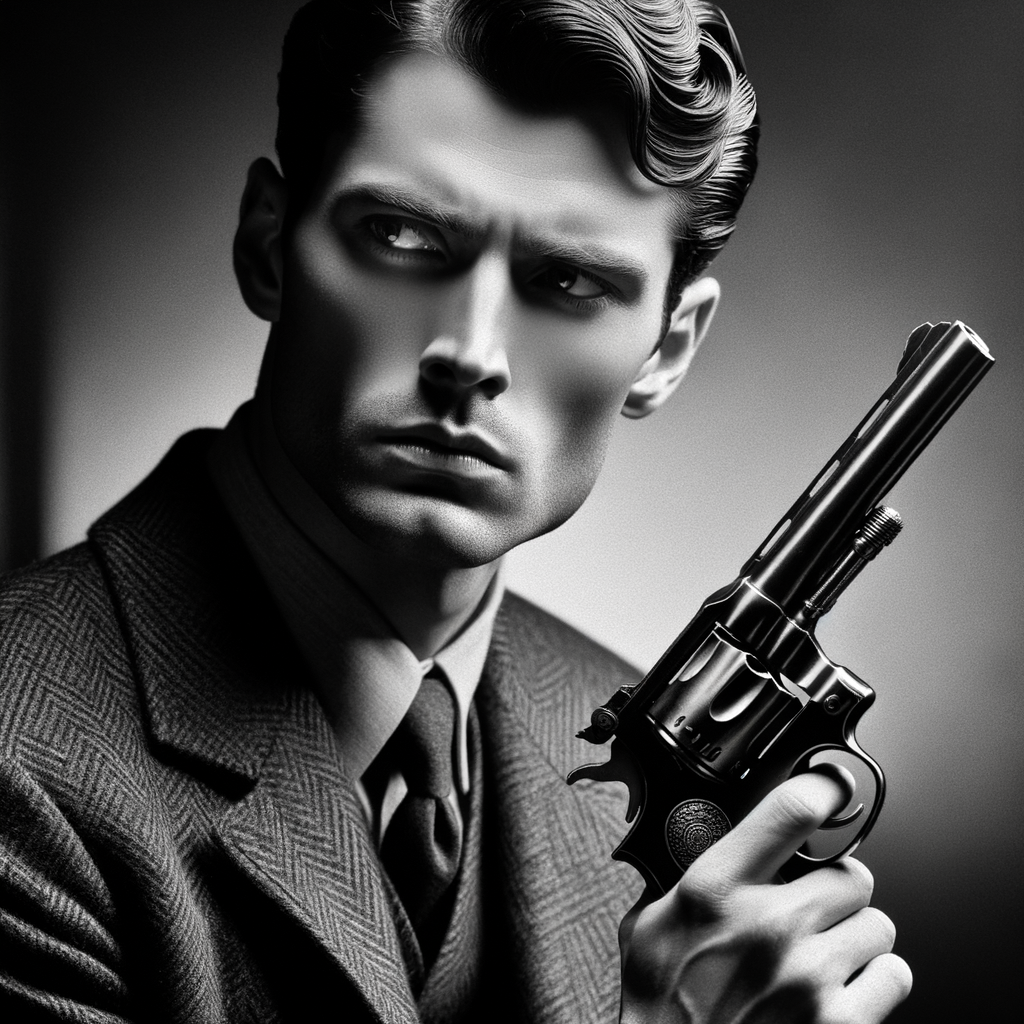 Intense Vintage 1930s Portrait with Classic Revolver