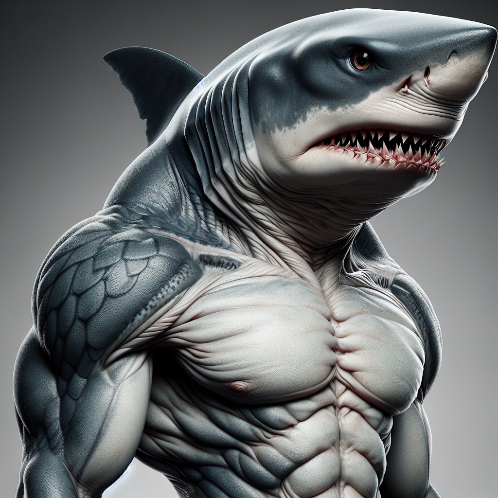 Humanoid Shark Character with Menacing Eyes