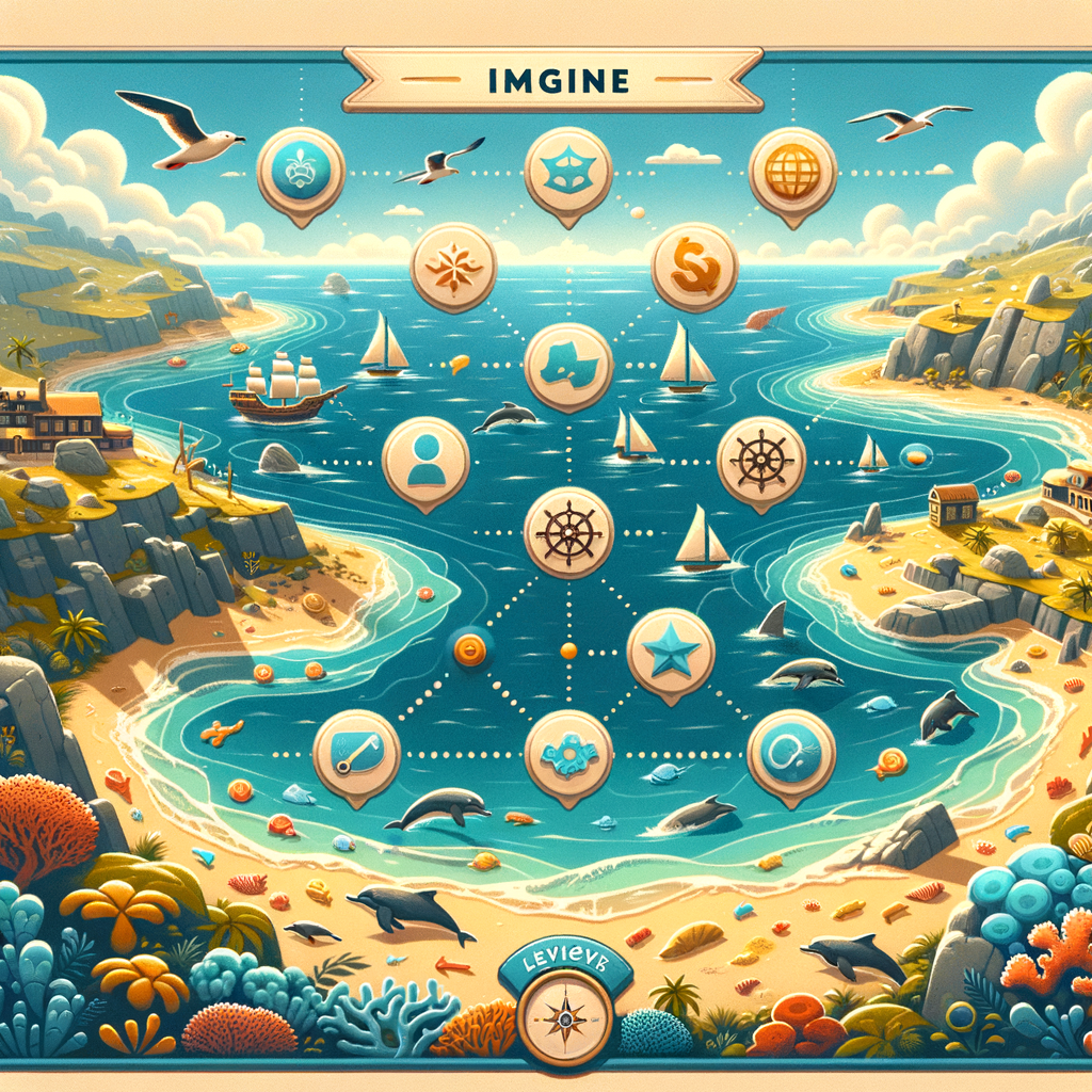 Explore Coastal 2.5D Game Level Selection UI with Ocean Adventure Theme