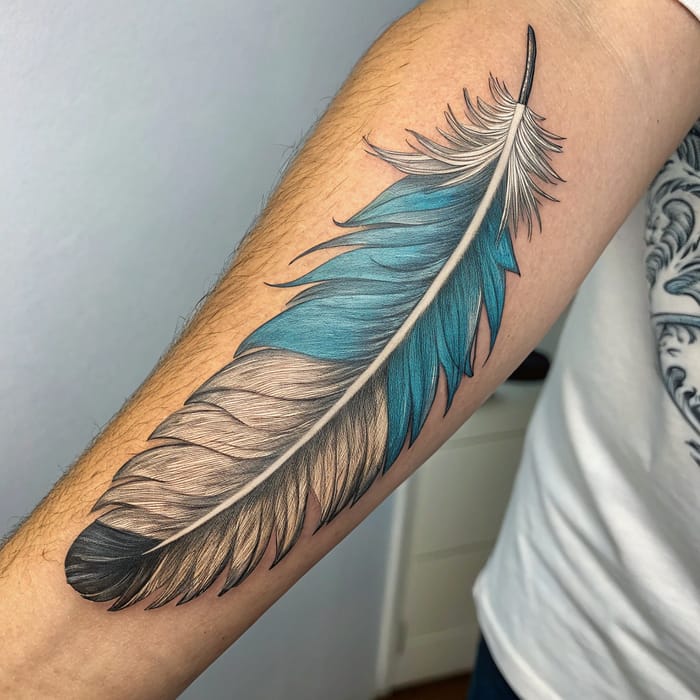 Realistic Eagle Feather Tattoo on Forearm