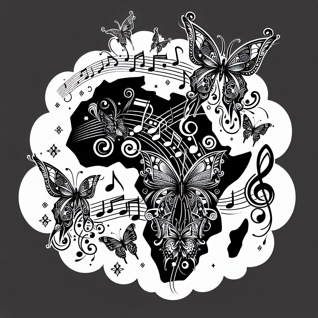 Butterfly and Musical Note Tattoo Design Featuring African Continent