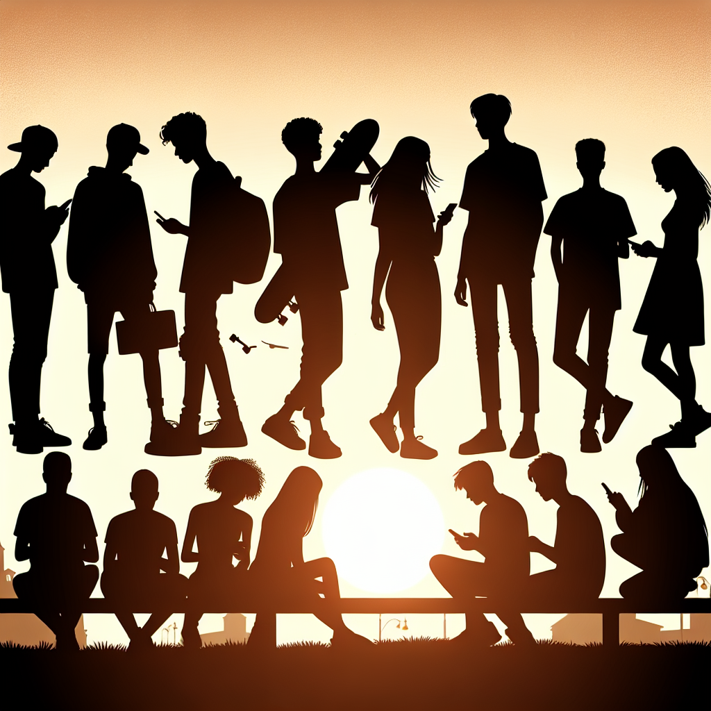 Group of Diverse Teens Silhouette at Sunset