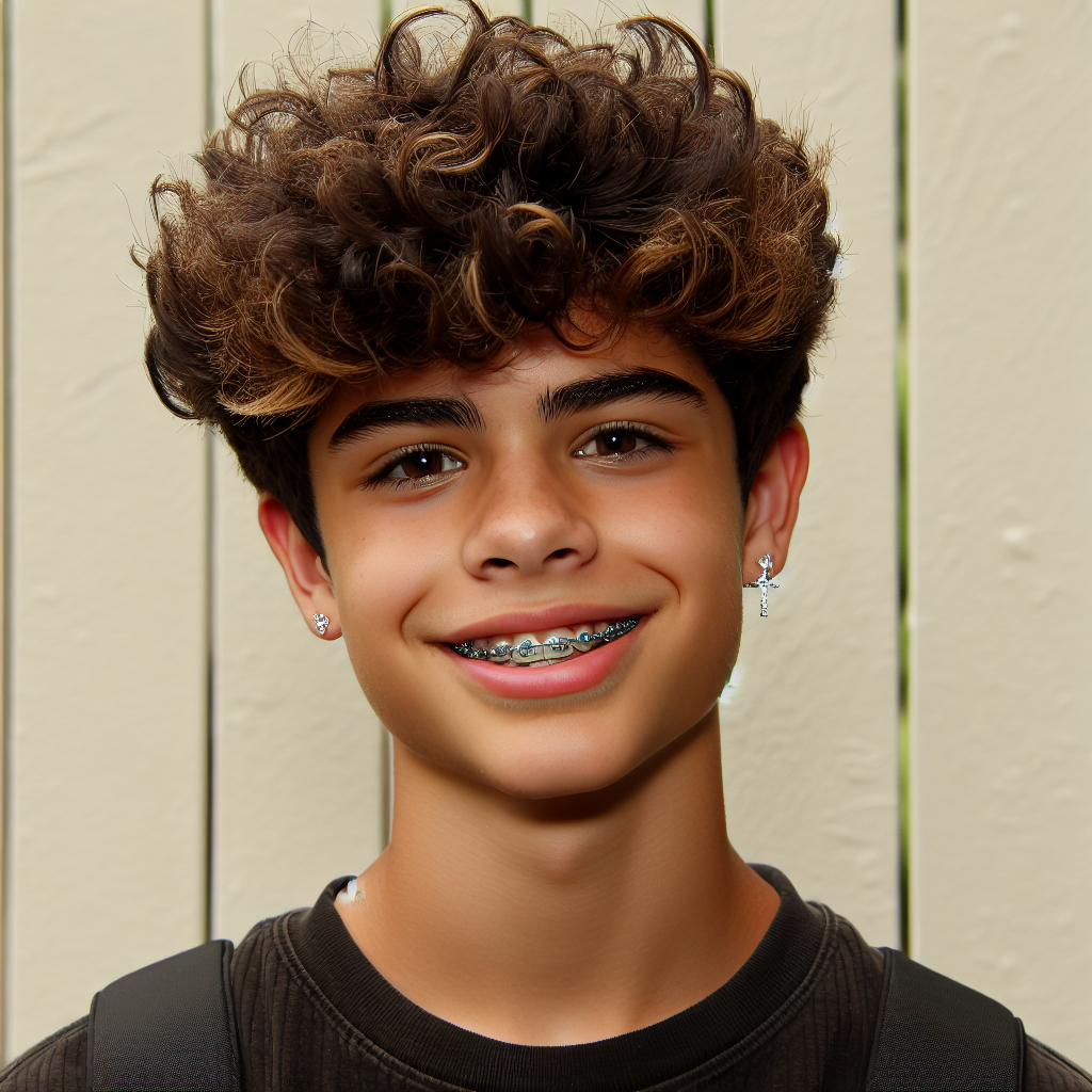 Meet Ibai: 16-Year-Old Hispanic Boy with Curly Brown Hair and Braces