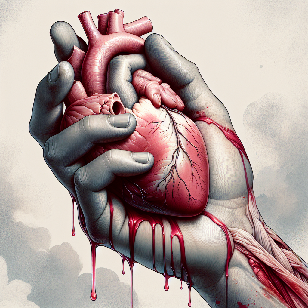 Hand Holding Bleeding Human Heart