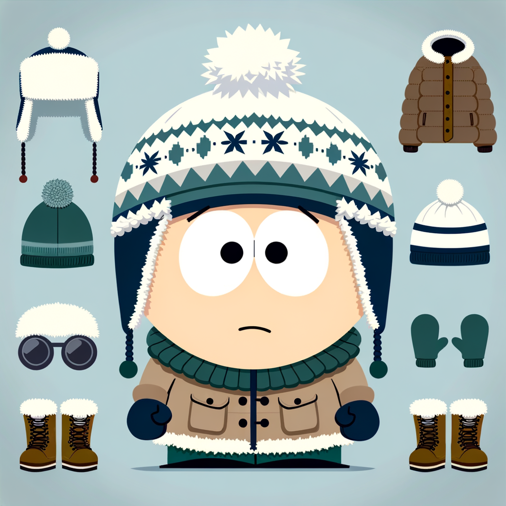 Cartoon Character in South Park Style with Winter Attire