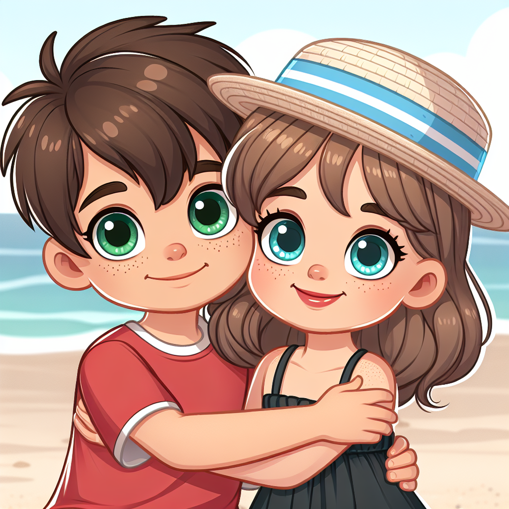 Adorable Siblings Hugging on the Beach