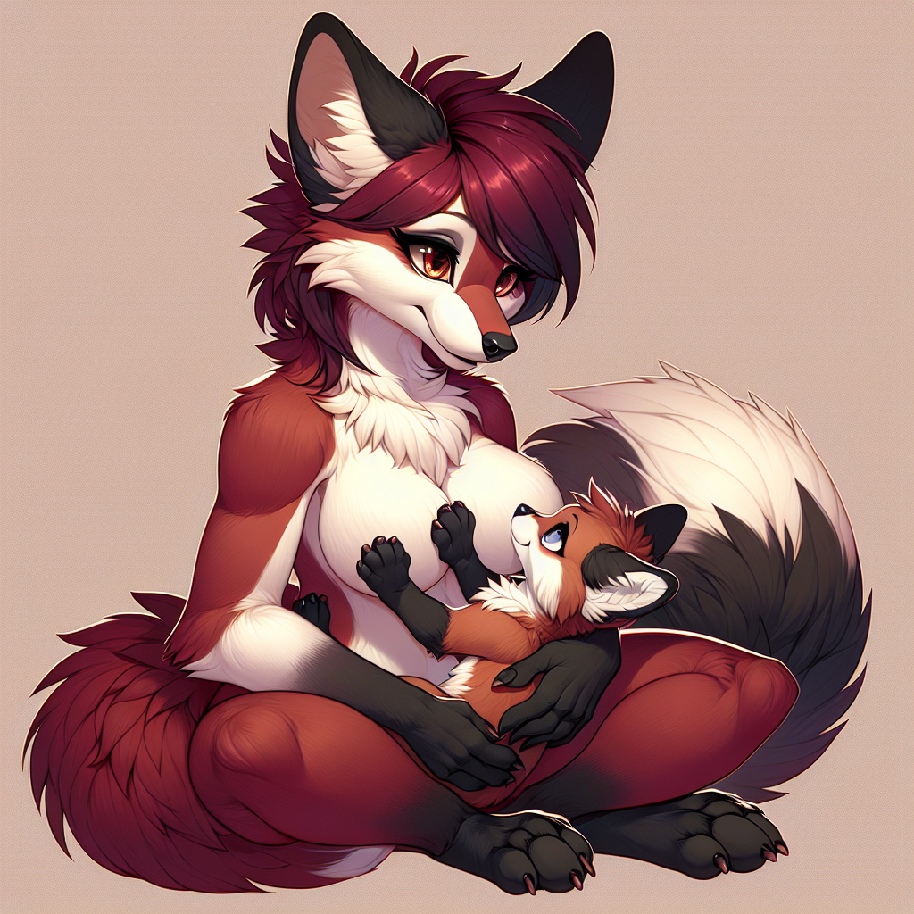 Anthropomorphic Female Fox and Cub Illustration