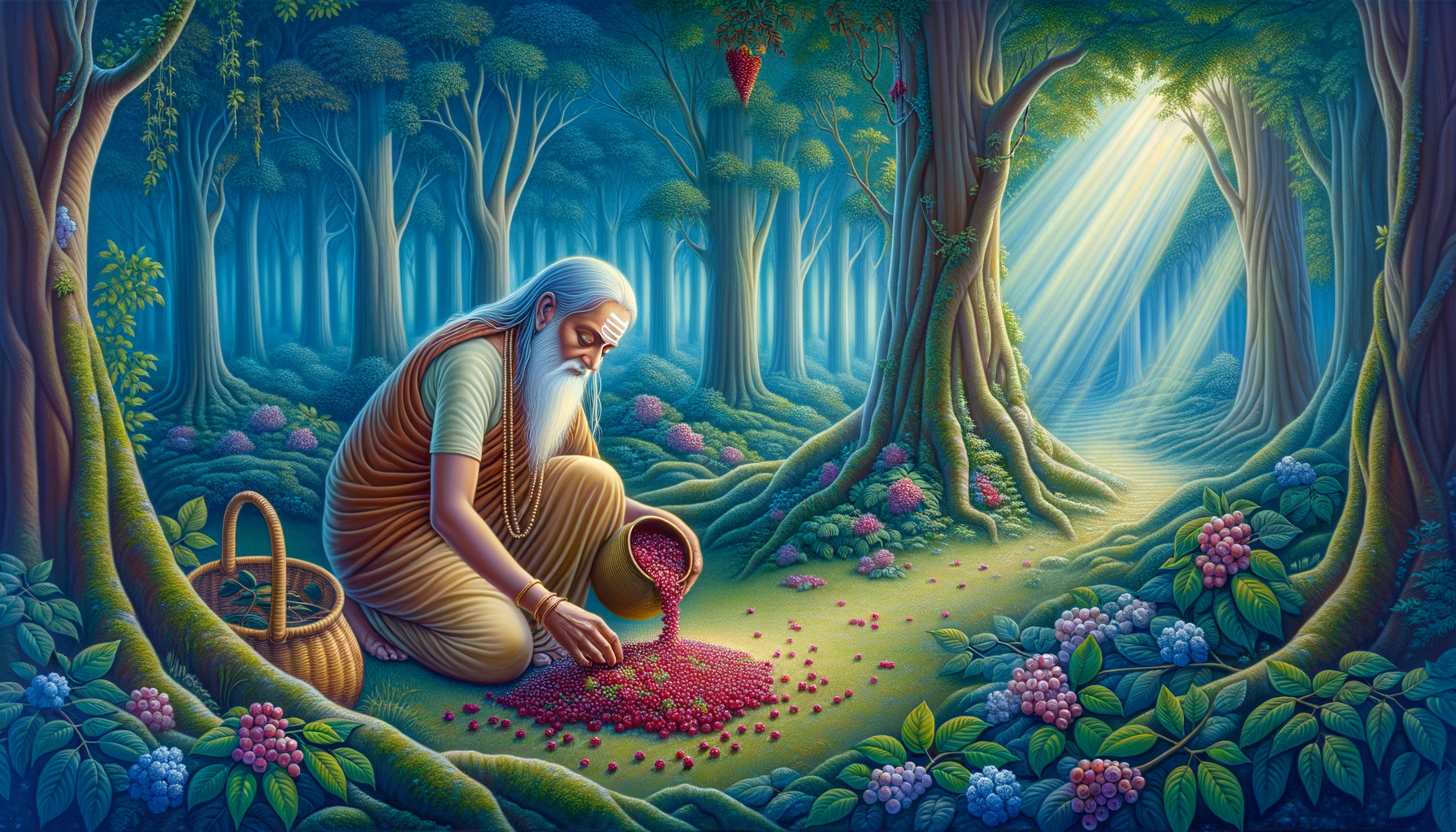 Shabari Collecting Bairs for Lord Raam in the Forest